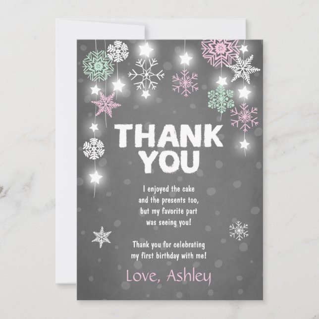 Winter ONEderland Birthday Thank you Card Pink (Front)