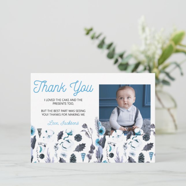 Winter Onederland Birthday Thank You Favor Card (Standing Front)