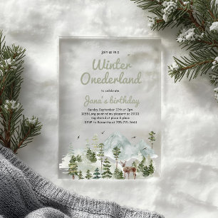 Winter ONEderland Birthday Watercolor Deer Acrylic Invitations