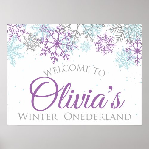 Winter Onederland Birthday Welcome Sign Purple