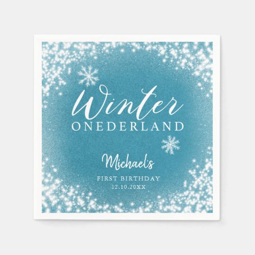 Winter Onederland Blue 1st Birthday Party Napkins