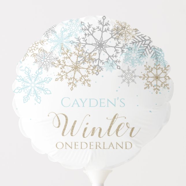 Winter Onederland blue and gold snowflake Balloon (Front)