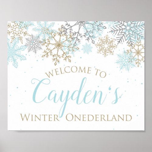 Winter Onederland Blue and Gold Welcome Sign