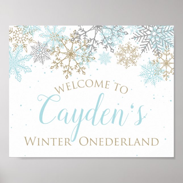 Winter Onederland Blue and Gold Welcome Sign (Front)