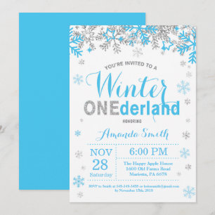 Winter Onederland Blue and Silver Boy 1st Birthday Invitation
