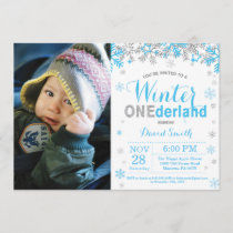 Winter Onederland Blue and Silver Boy 1st Birthday Invitation