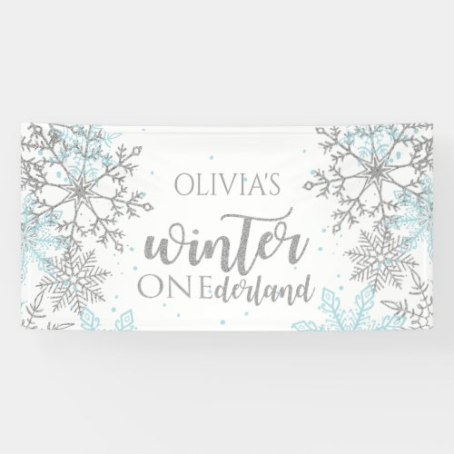 Winter Onederland Blue and Silver Snowflake Banner