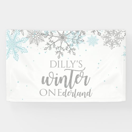 Winter Onederland Blue and Silver Snowflake Banner