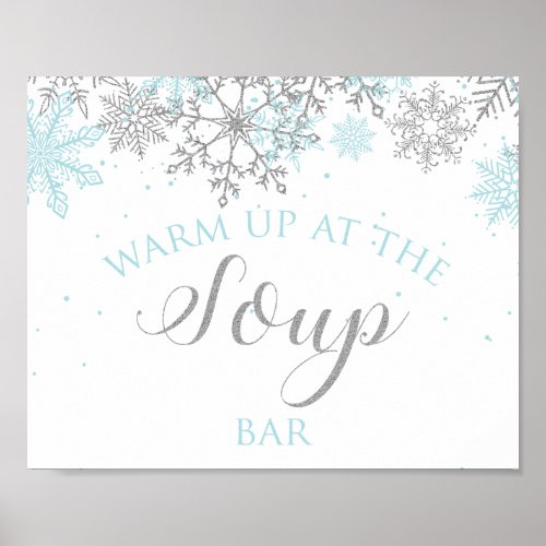 Winter Onederland Blue and Silver Soup Bar Poster
