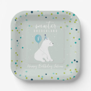 Winter Onederland Blue Birthday Polar Bear Snow Paper Plates