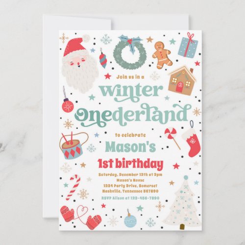 Winter ONEderland Blue Christmas Birthday Party Invitation