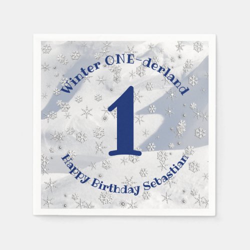 Winter ONEderland Blue First Birthday Snowflakes Napkins