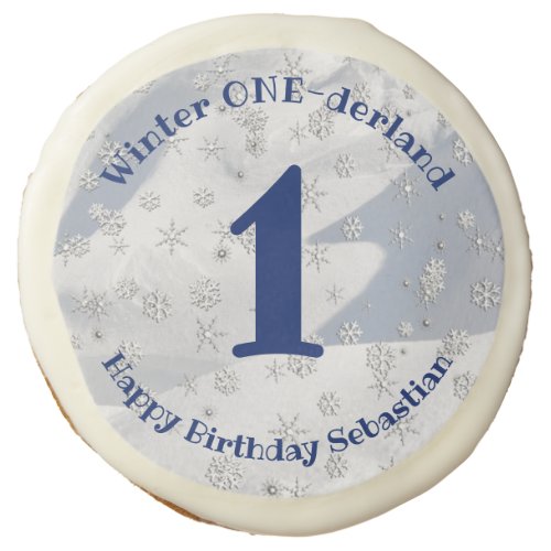 Winter ONEderland Blue First Birthday Snowflakes Sugar Cookie