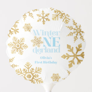 Winter Onederland Blue Gold Snowflake 1st Birthday Balloon