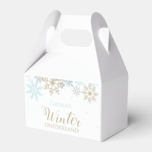 Winter Onederland Blue Gold Snowflake Favor Boxes