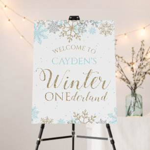 Winter Onederland BLUE Gold Snowflake Welcome Foam Board