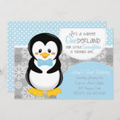 Winter ONEderland Blue Penguin Invitation (Front/Back)