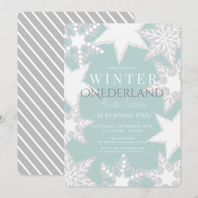 Winter Onederland Blue & Silver 1st Birthday Invitation (Front/Back)