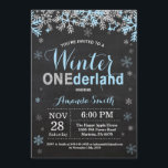 Winter Onederland Blue Silver Boy 1st Birthday Invitation<br><div class="desc">Winter Onederland Blue and Silver Boy 1st Birthday Invitation. 1st First Birthday Party. Blue and Silver Glitter Snowflake. Boy Birthday Party Invitation. Winter Holiday Bday. 1st First Birthday. Chalkboard Background. Black and White. For further customization, please click the "Customize it" button and use our design tool to modify this template...</div>