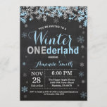 Winter Onederland Blue Silver Boy 1st Birthday Invitation<br><div class="desc">Winter Onederland Blue and Silver Boy 1st Birthday Invitation. 1st First Birthday Party. Blue and Silver Glitter Snowflake. Boy Birthday Party Invitation. Winter Holiday Bday. 1st First Birthday. Chalkboard Background. Black and White. For further customization, please click the "Customize it" button and use our design tool to modify this template...</div>
