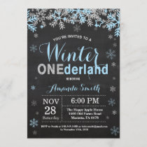 Winter Onederland Blue Silver Boy 1st Birthday Invitation