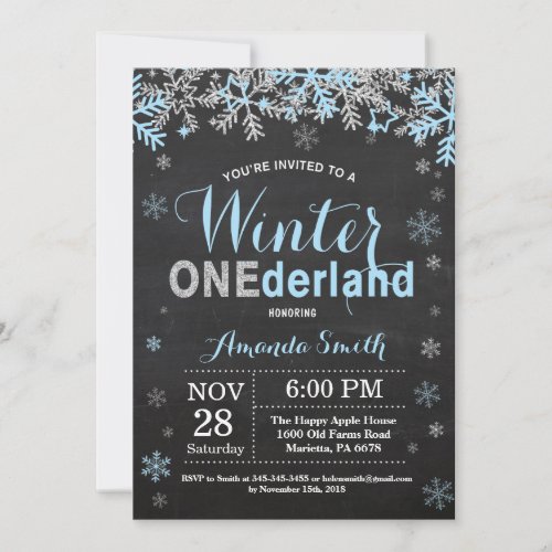 Winter Onederland Blue Silver Boy 1st Birthday Invitation