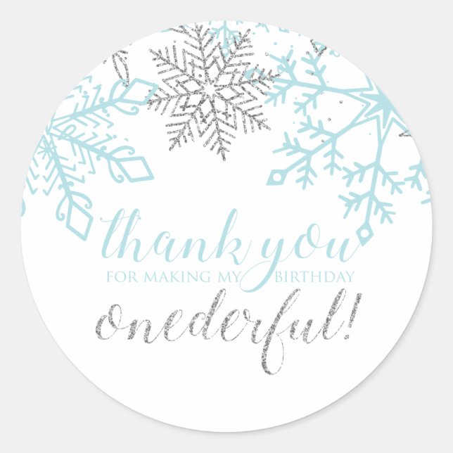 Winter Onederland Blue Silver Snowflake Favor Classic Round Sticker (Front)
