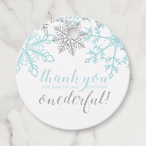 Winter Onederland Blue Silver Snowflake Favor Tags