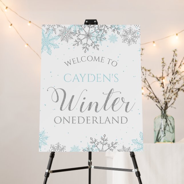 Winter Onederland BLUE Silver Snowflake Welcome Foam Board (In Situ (Stand))