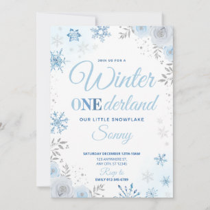 Winter ONEderland Blue Snowflake 1st Invitation
