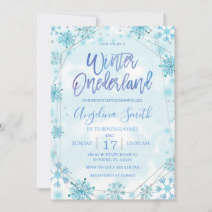 Winter Onederland Blue Snowflake Birthday Invitation