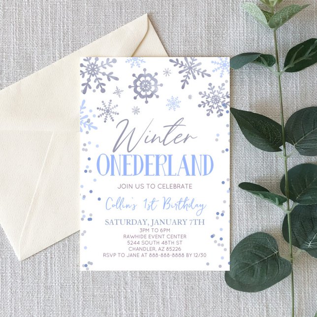 Winter ONEderland Blue Snowflake Birthday Party Invitation (Creator Uploaded)