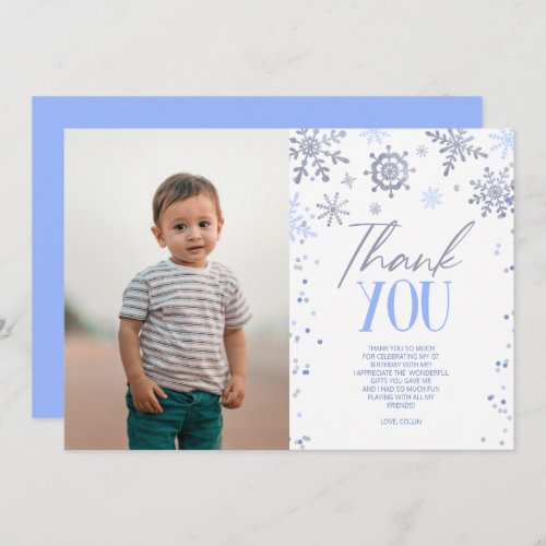 Winter ONEderland Blue Snowflake Birthday Party Thank You Card