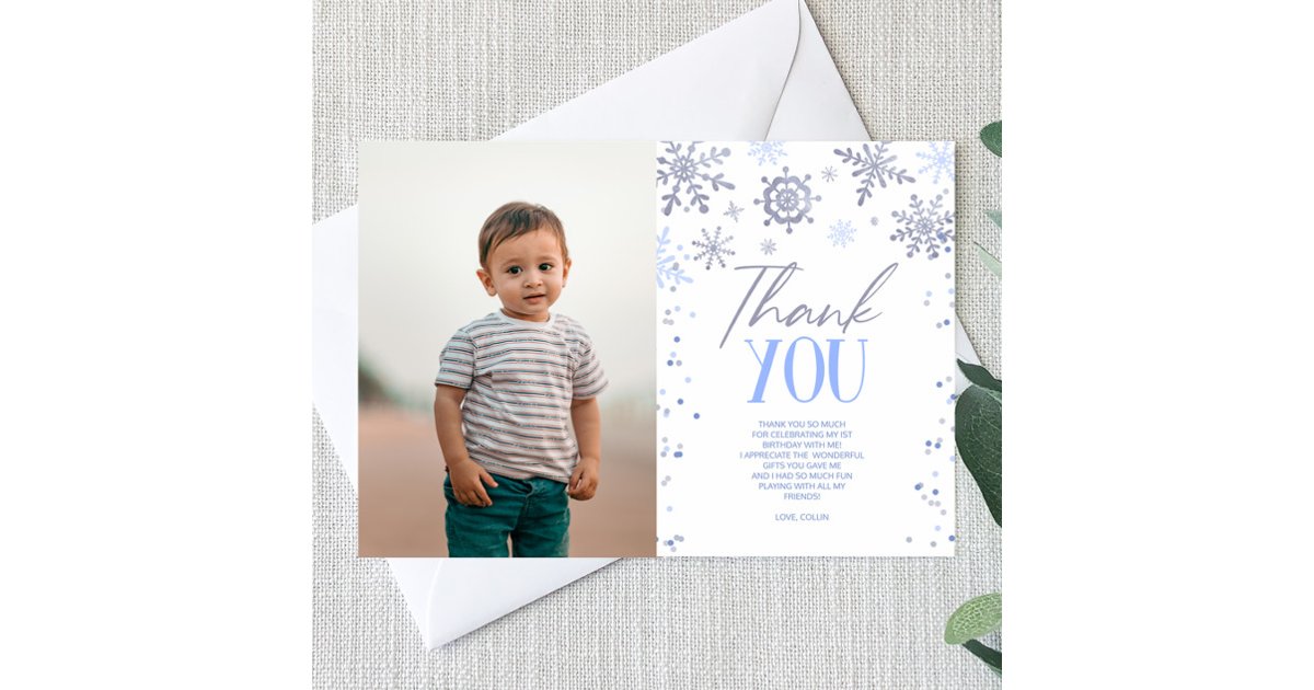 Winter ONEderland Blue Snowflake Birthday Party Thank You Card | Zazzle
