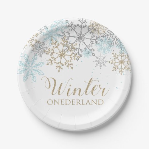 Winter Onederland Blue Snowflake Birthday Plates