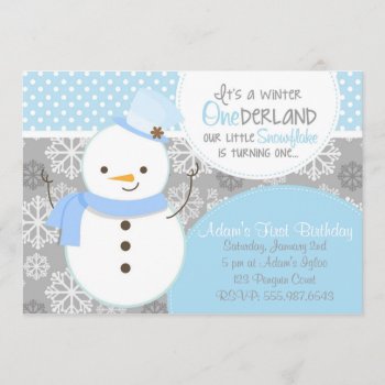Winter Onederland Blue Snowman Invitation by brookechanel at Zazzle