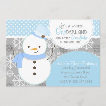 Winter Onederland Blue Snowman Invitation