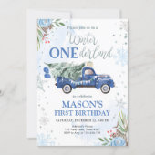 Winter Onederland Blue Truck First Birthday Invitation (Front)