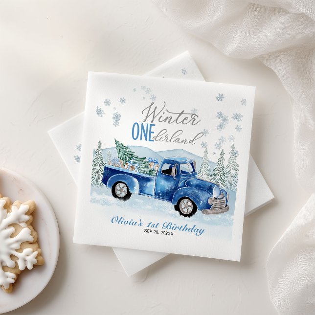 Winter Onederland Blue Truck First Birthday Napkins (Creator Uploaded)