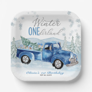 Winter Onederland Blue Truck First Birthday Paper Plates