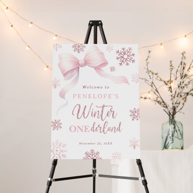 Winter Onederland Bow Girl 1st Birthday Welcome Foam Board (In Situ (Stand))