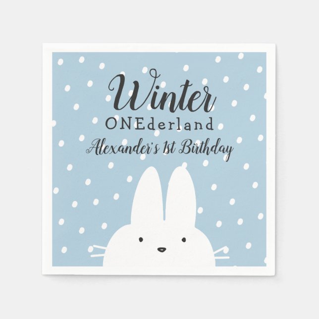 Winter ONEderland Boy 1st Birthday Blue Napkins (Front)