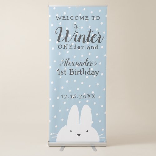 Winter ONEderland Boy 1st Birthday Blue Retractable Banner