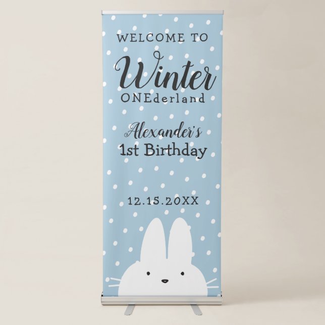 Winter ONEderland Boy 1st Birthday Blue Retractable Banner (Front)