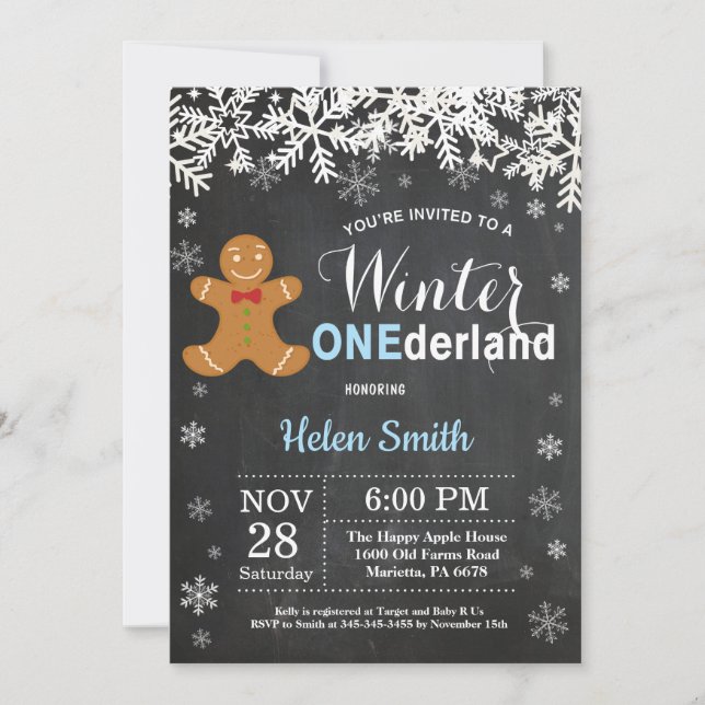 Winter Onederland Boy 1st Birthday Invitation (Front)