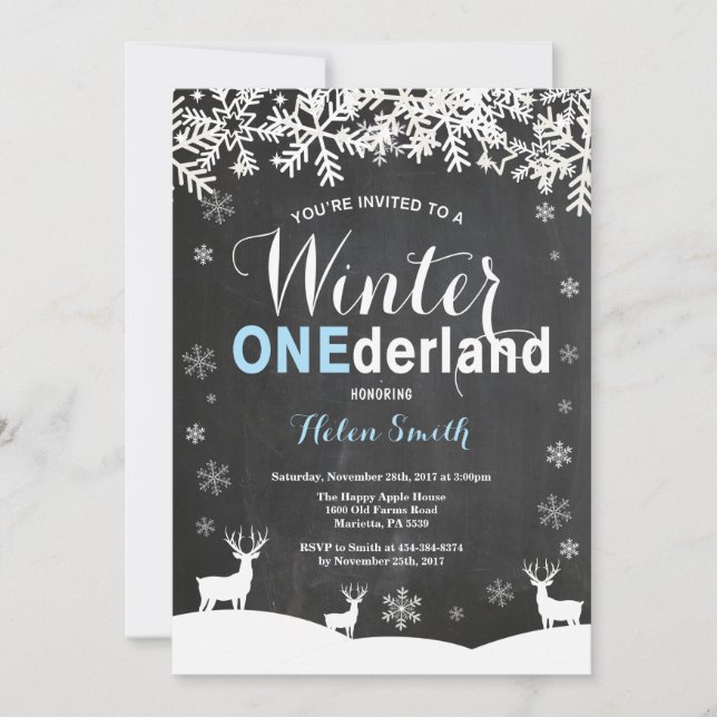 Winter Onederland Boy 1st Birthday Invitation (Front)