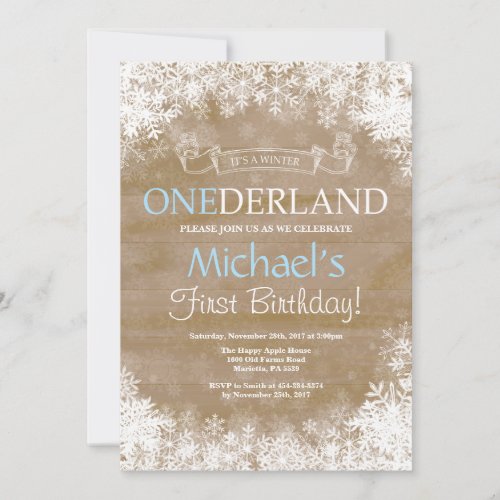 Winter Onederland Boy 1st Birthday Invitation