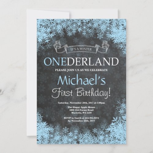 Winter Onederland Boy 1st Birthday Invitation