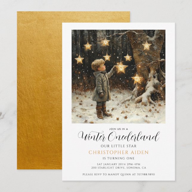 Winter ONEderland Boy 1st Birthday  Invitation (Front/Back)