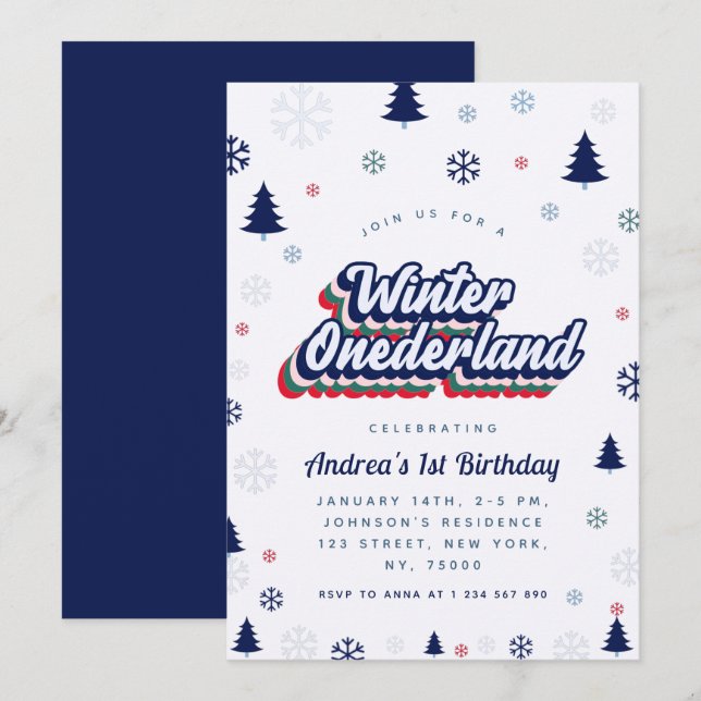 Winter Onederland Boy 1st Birthday Invitation (Front/Back)